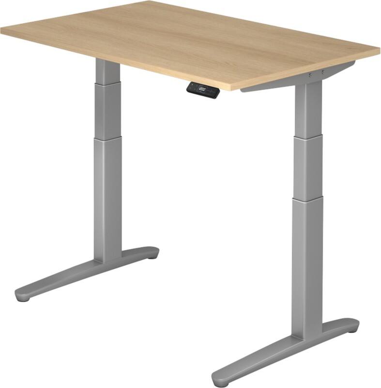 Hammerbacher Elektrisch Höhenverstellbar Sitz-Stehschreibtisch Rechteckig Eiche Holz Silber T-Fuß 1.200 x 800 x 720 mm