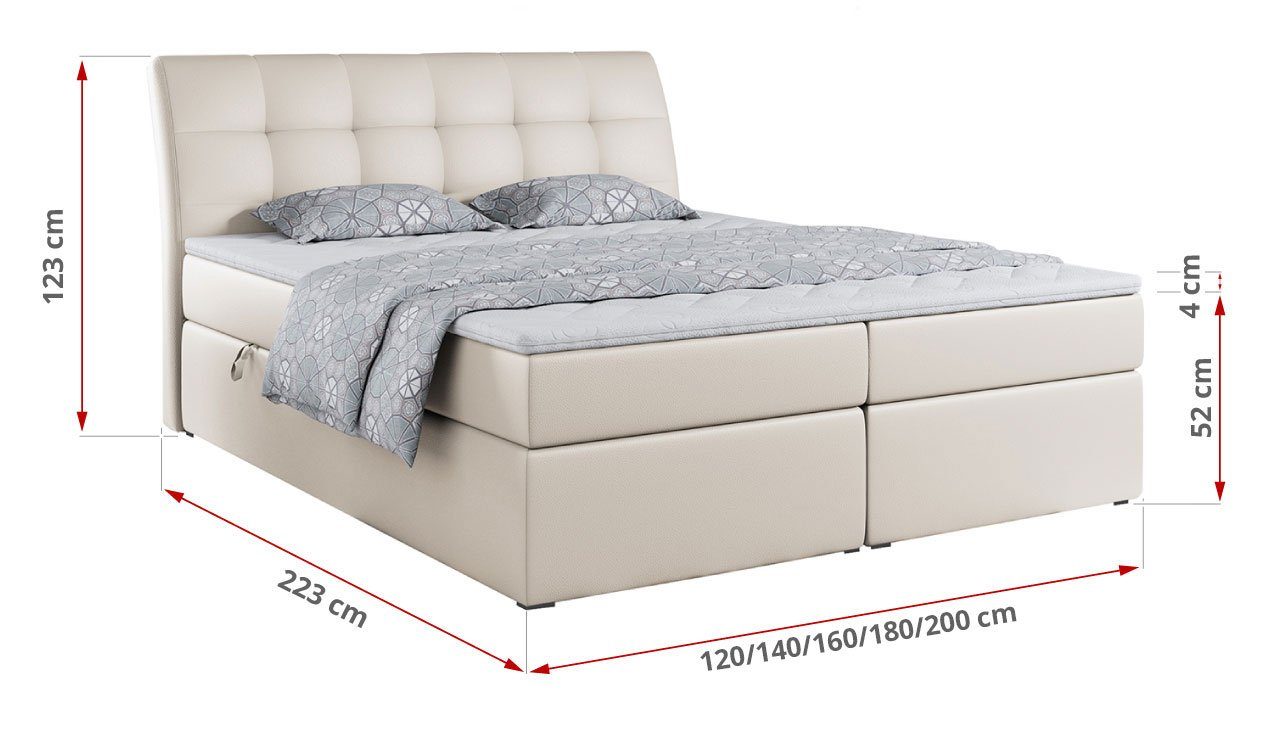 MKS MÖBEL Boxspringbett DIEGOS, Bett mit Bettkasten und Kopfteil, Polsterbett mit Multipocket-Matratze