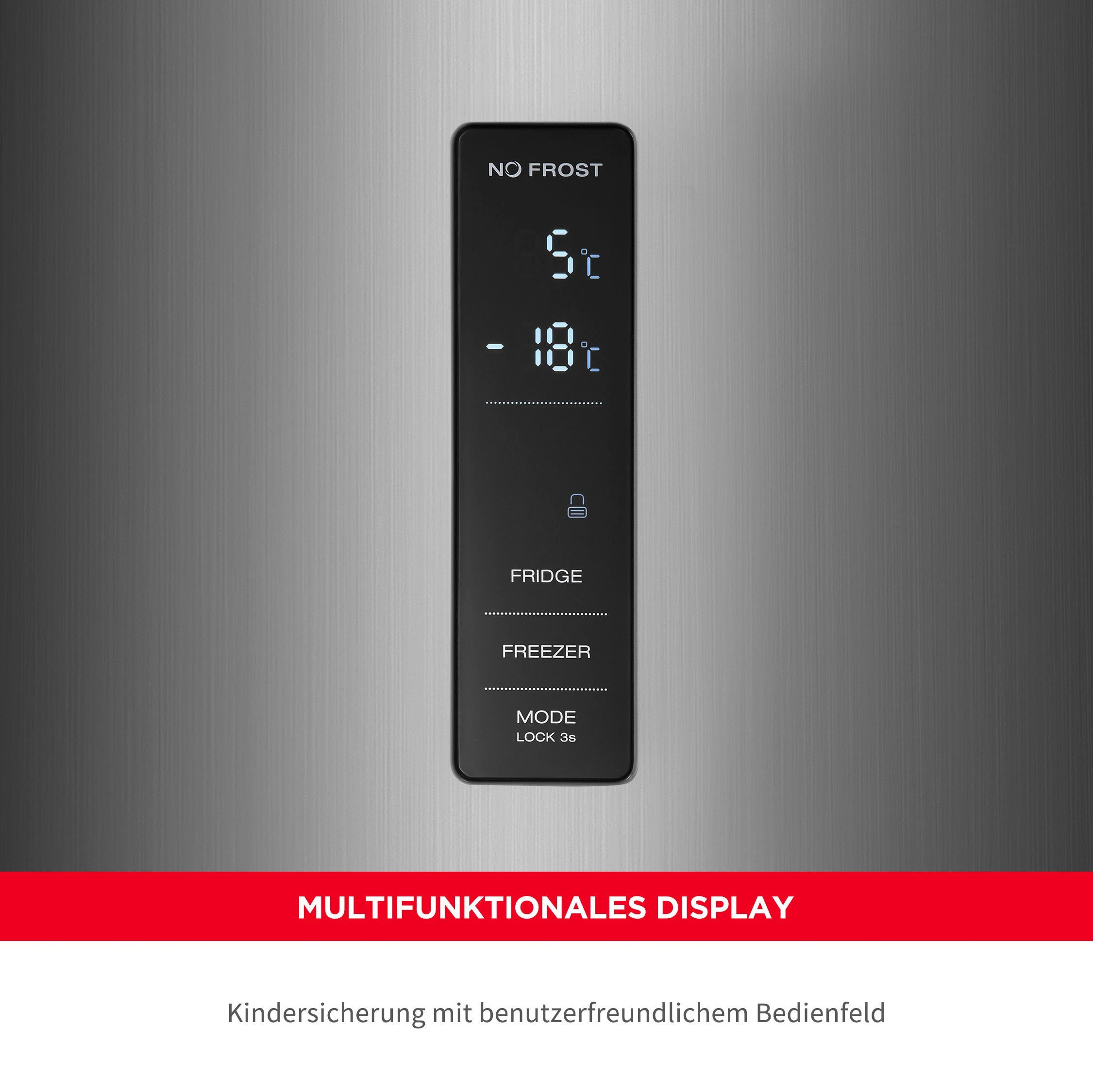 Hanseatic Kühl-/Gefrierkombination HKGK18560CNFDI, 185,0 cm hoch, 60,0 cm breit, NoFrost, Schnellgefrierfunktion, Eco-Modus, Display, Türalarm