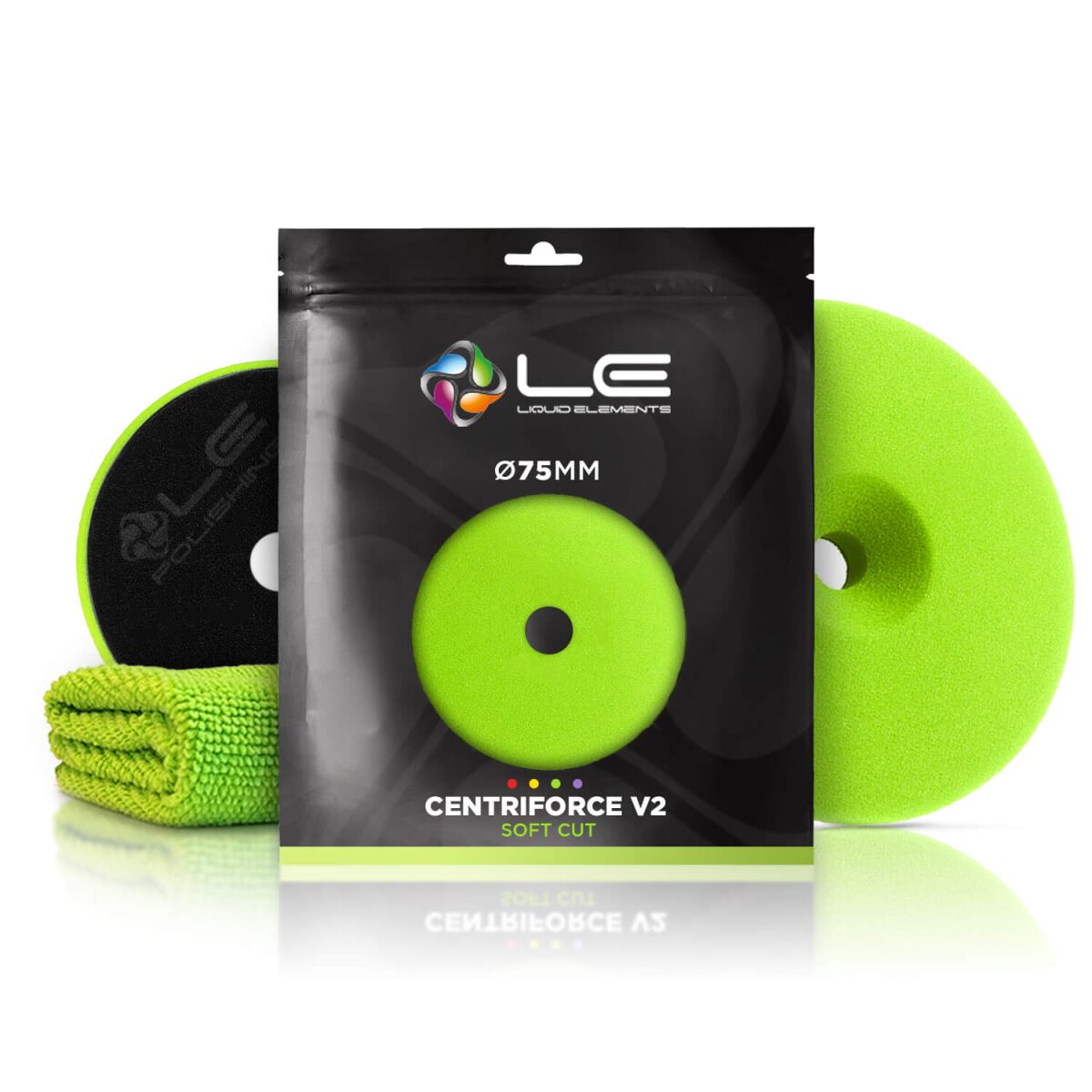 Liquid Elements Centriforce V2 Polierpad Set 12x Ø75mm Pad   4x Mikrofasertuch