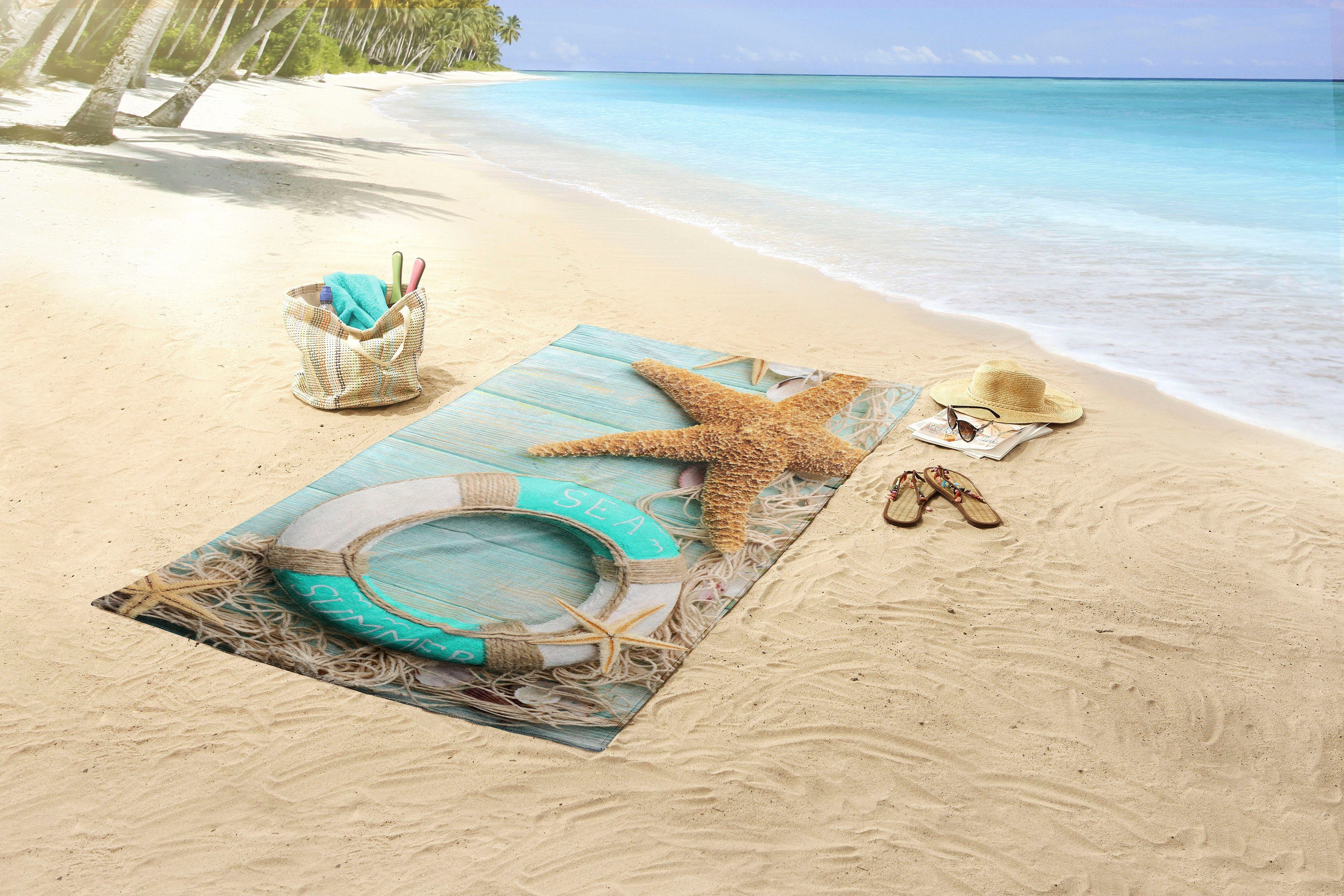 good morning Strandtuch Jimmy, Microfaser (1-St), mit Seestern und Rettungsring