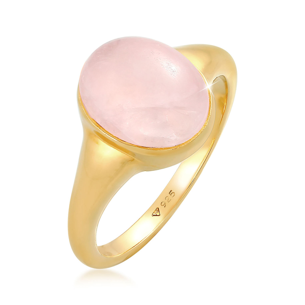 Elli Elli Bague Bague Signet Femme Oval Trend Chunky avec Quartz Rose en Argent Sterli Bague