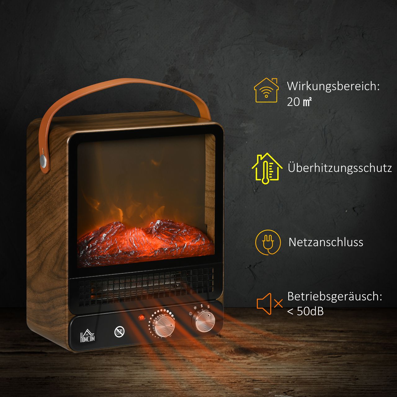 HOMCOM Elektrokamin mit Einstellbarer Temperatur Rrealistische Flammen