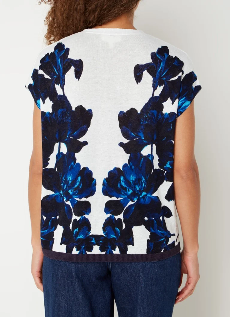 Phase Eight Mia fine-knit top in linen blend with floral print