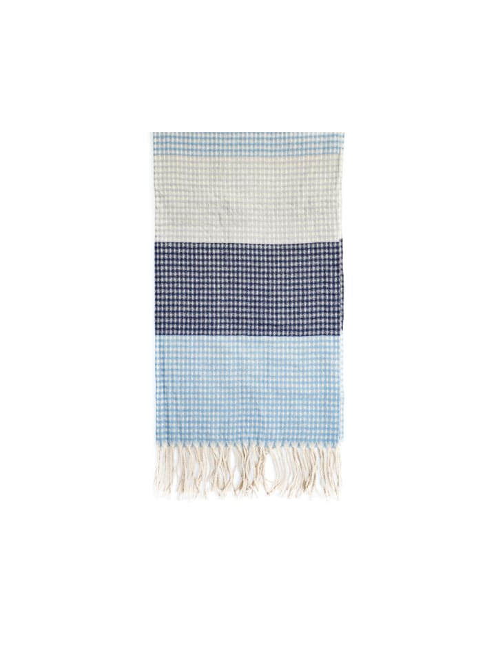 COFI 1453 Karierter Schal mit Fransen ideal für den Herbst und Winter in Blau günstig kaufen 190 cm