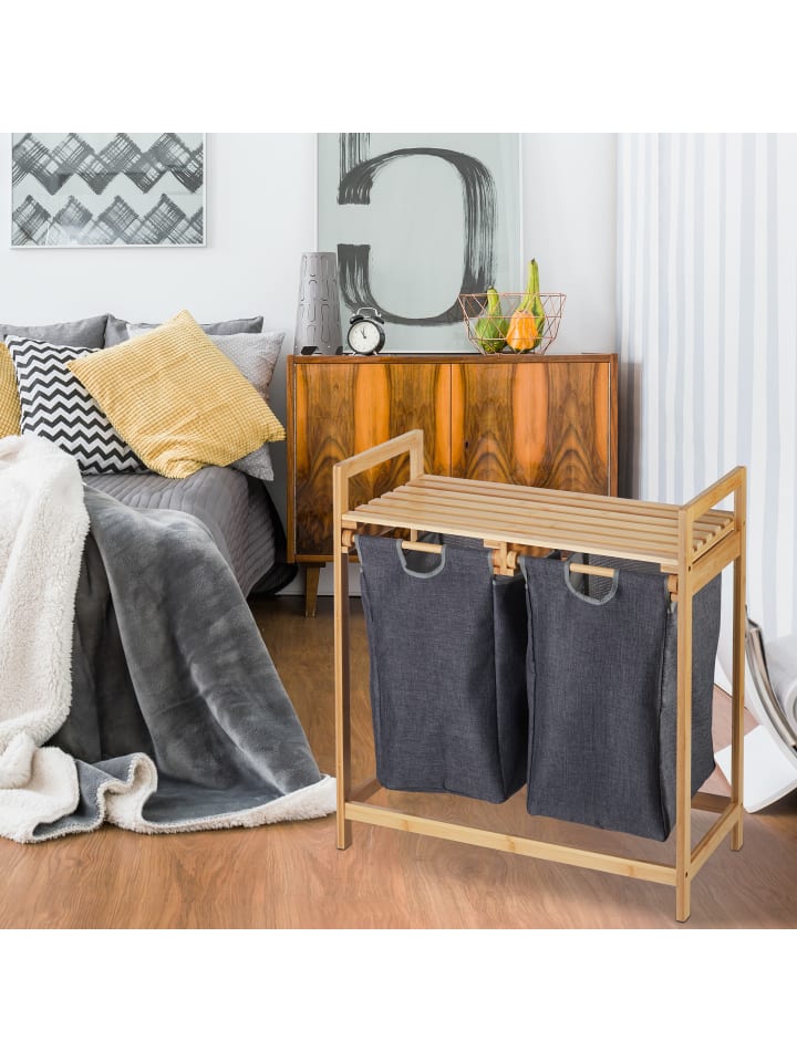 relaxdays Wäschekorb Regal in Natur/ Grau - (B)64 x (H)73 x (T)33 cm günstig kaufen onesize