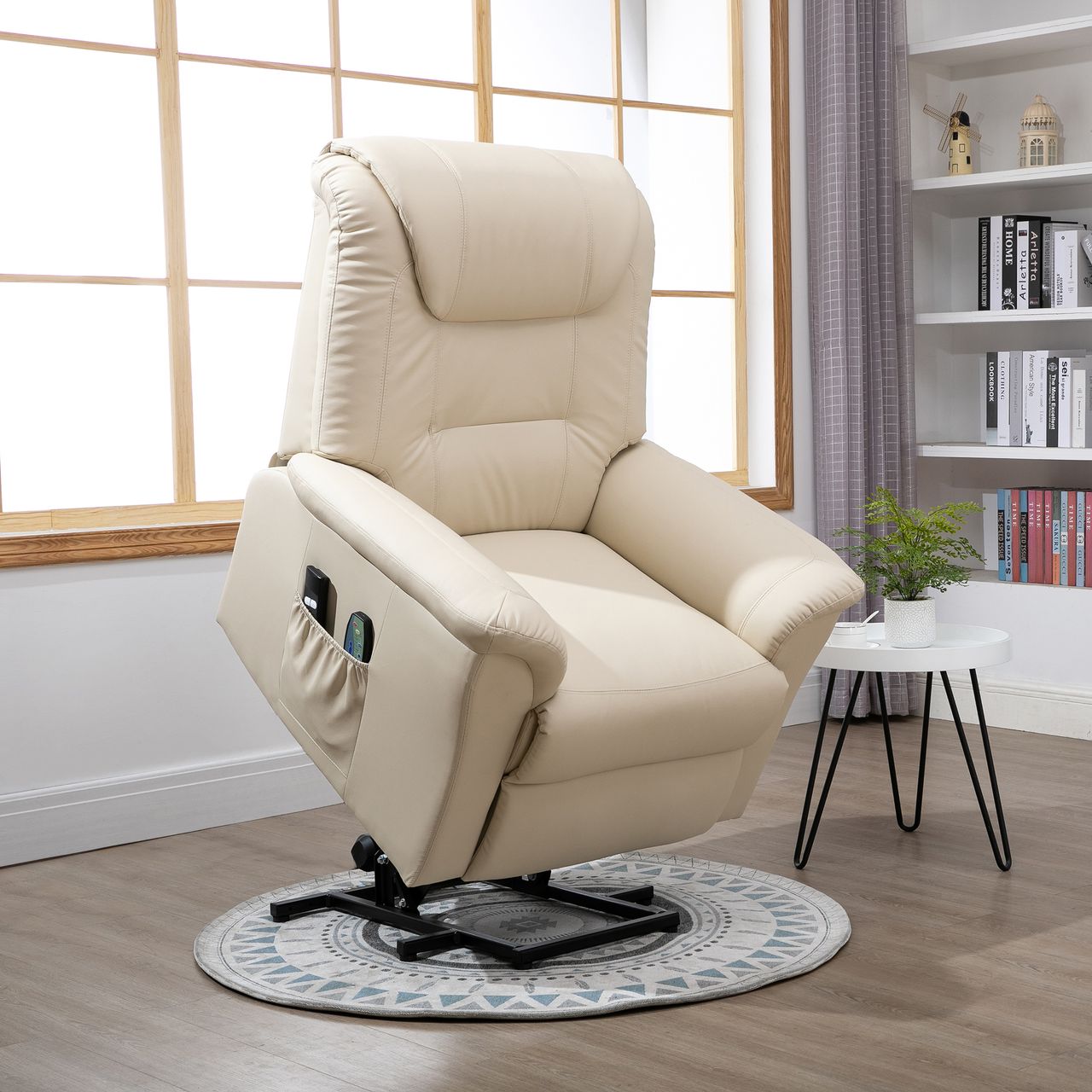 HOMCOM Sessel mit Aufstehhilfe, Verstellbarer Massagesessel Kunstleder Creme