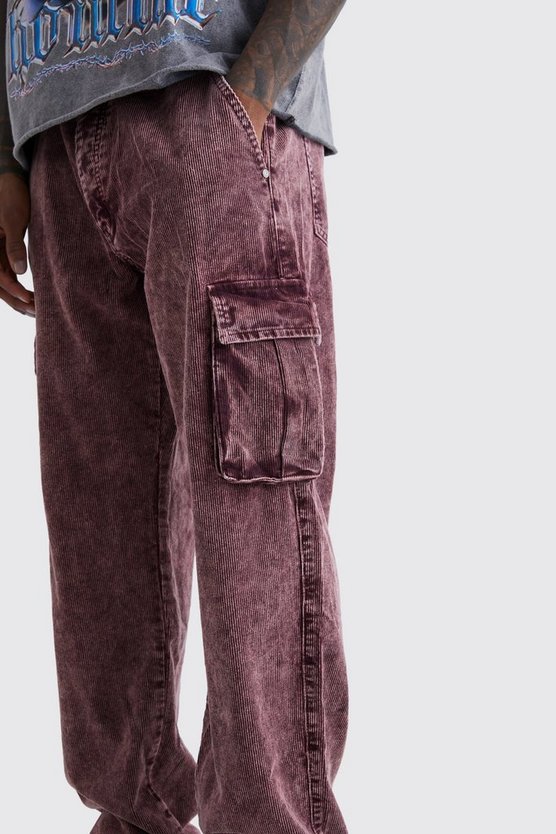 Lockere Cord-Cargohose mit Acid-Waschung