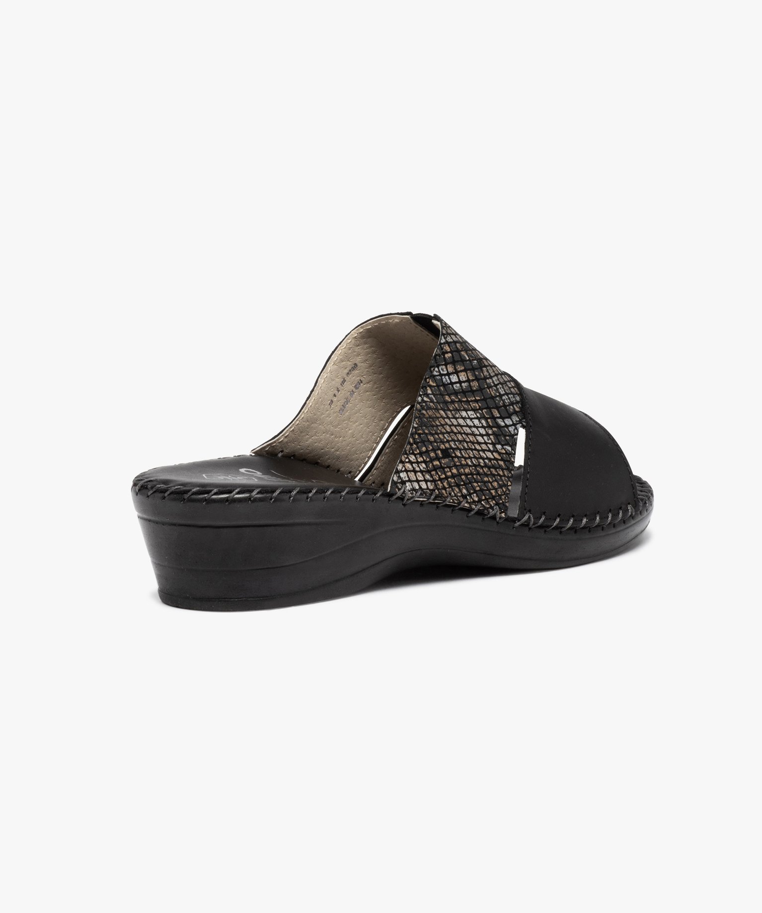 Mules femme confort compensées à brides en cuir noir | GEMO