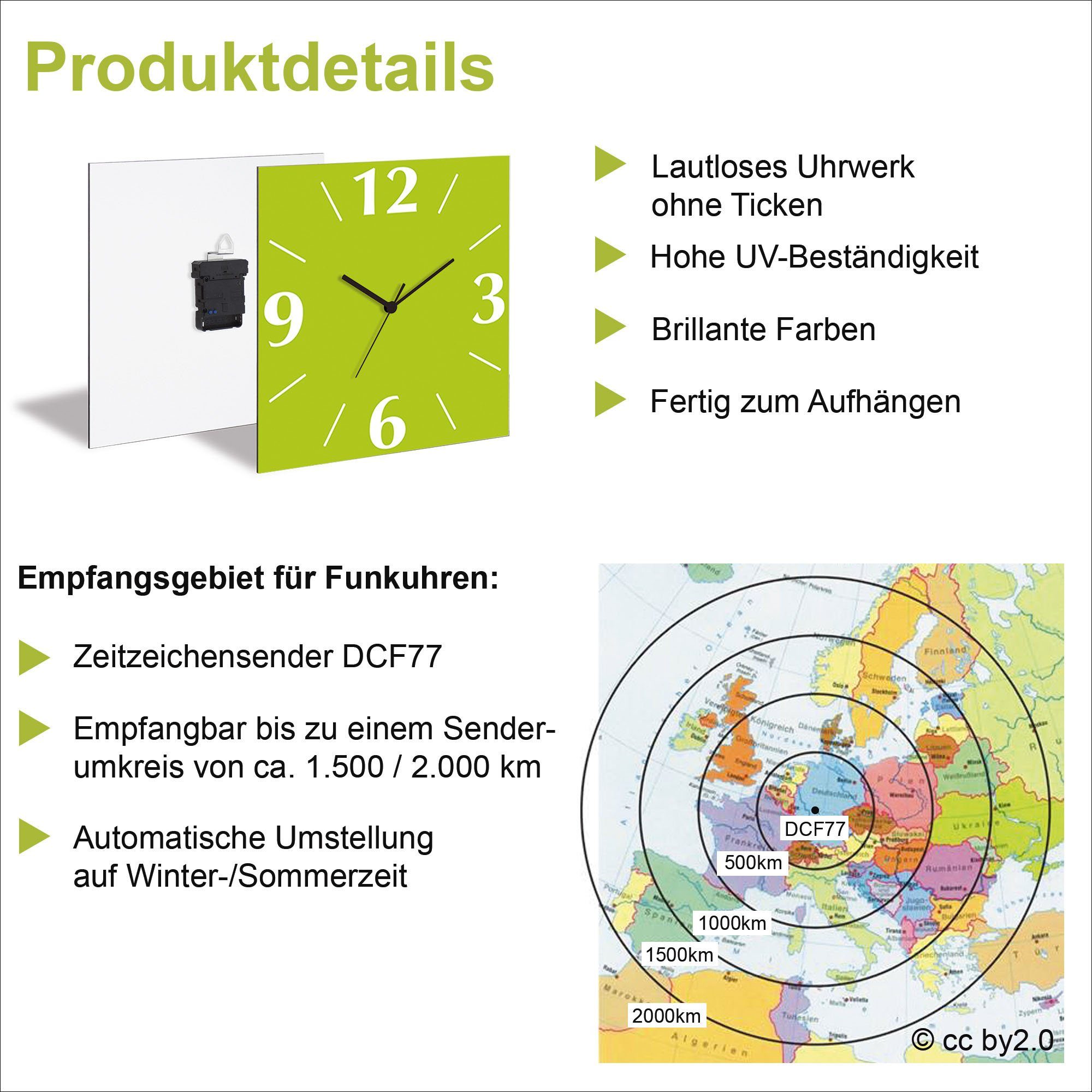 Artland Wanduhr Grauer Beton (wahlweise mit Quarz- oder Funkuhrwerk, lautlos ohne Tickgeräusche)
