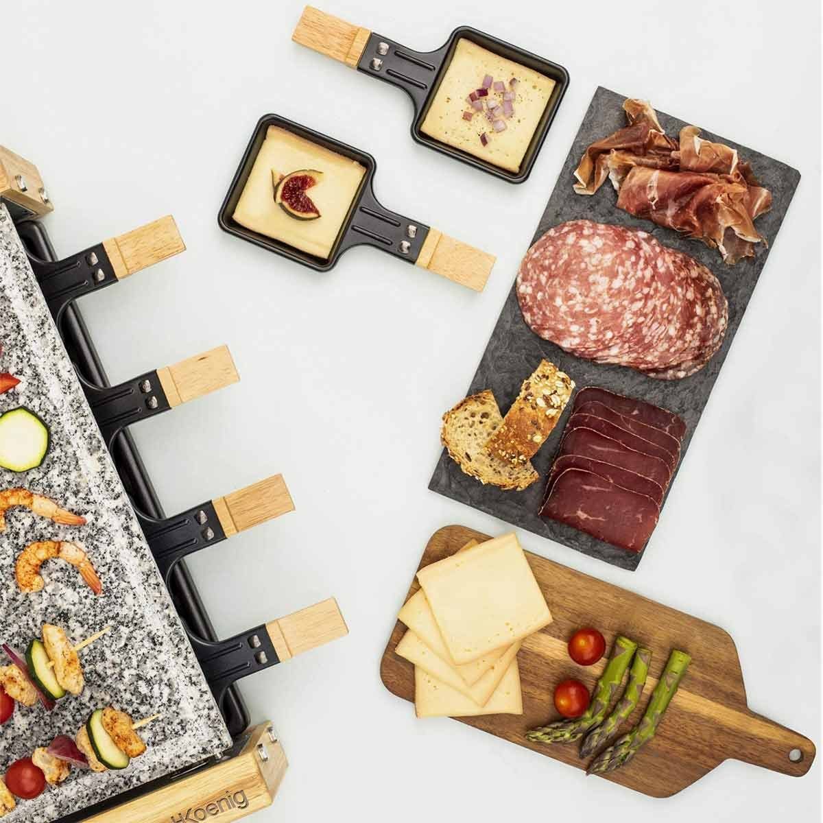 H.Koenig Raclette WOD8 Raclette-Grill für 8 Personen in Holz-Optik, 1200 W