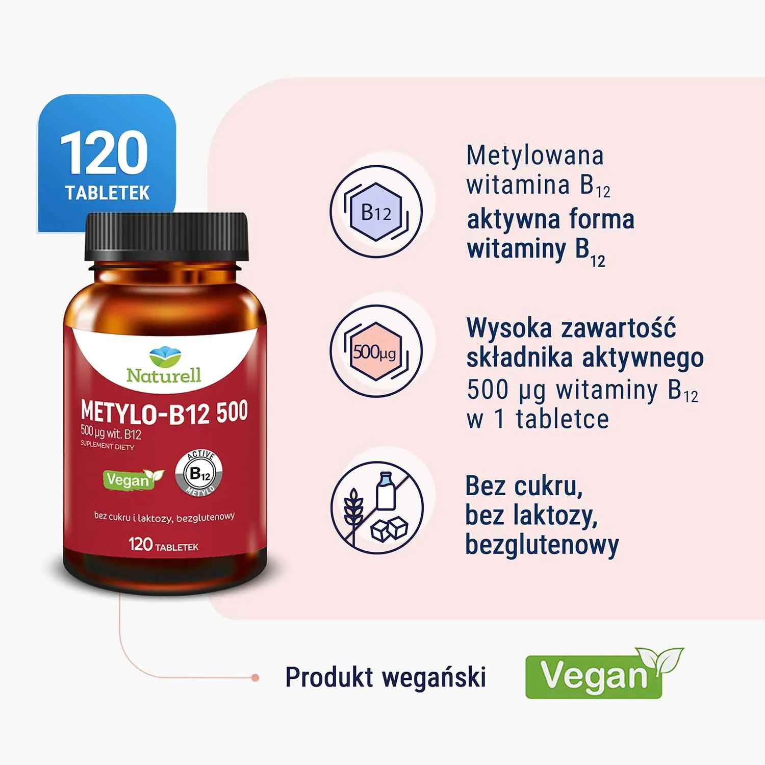 Naturell metil-B12 500 120 tablečių