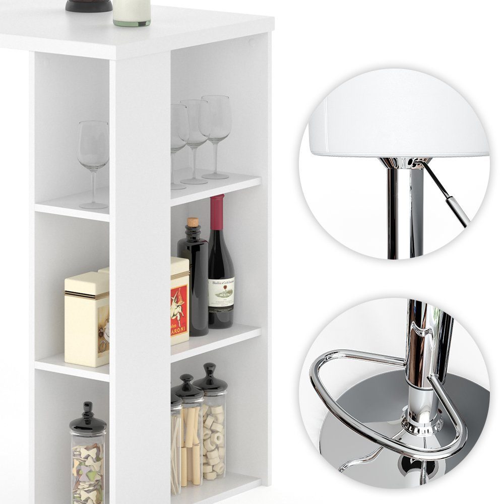 Vicco Bartisch Tresentisch Bartresen Bistrotisch NOEL Weiß inkl. Hocker