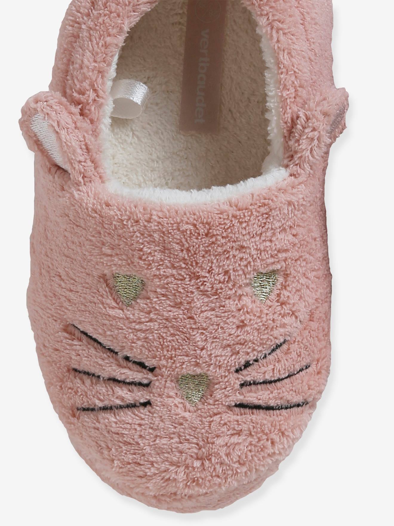 Vertbaudet Kuschelige Kinder Hausschuhe, Katze - rosa