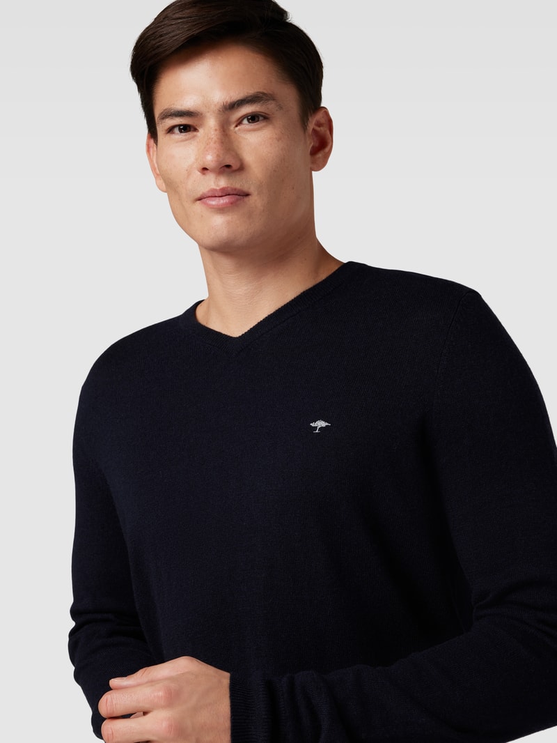 Strickpullover mit Logo-Stitching in marineblau