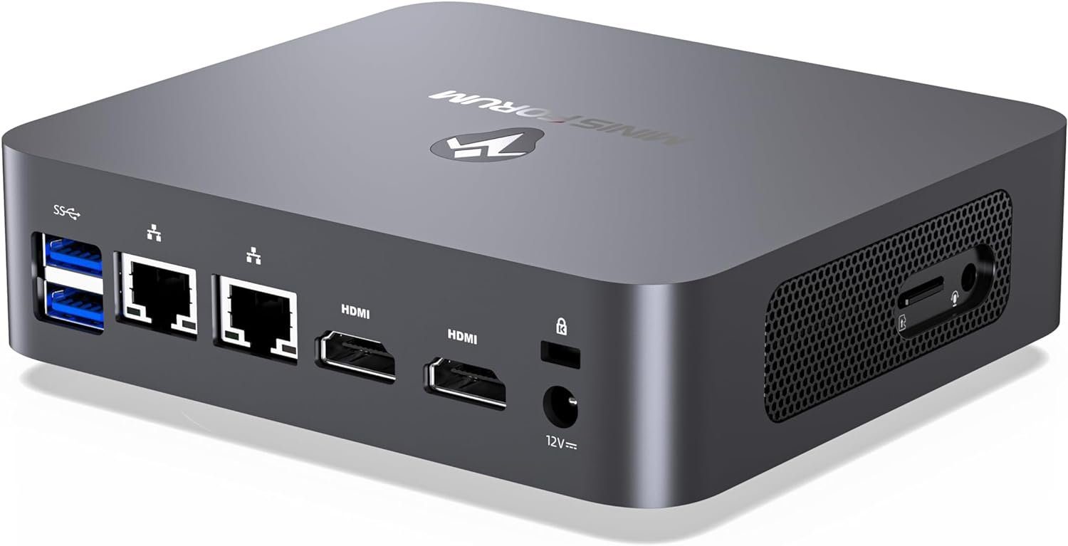 MINIS FORUM UN305C Mini-PC (Intel Core i3 N305, 16 GB RAM, 512 GB SSD, 2 HDMI/USB C, 2 RJ45 LAN, 4 USB-A, 1 Kartensteckplatz xTF. WLAN BT 4.2)