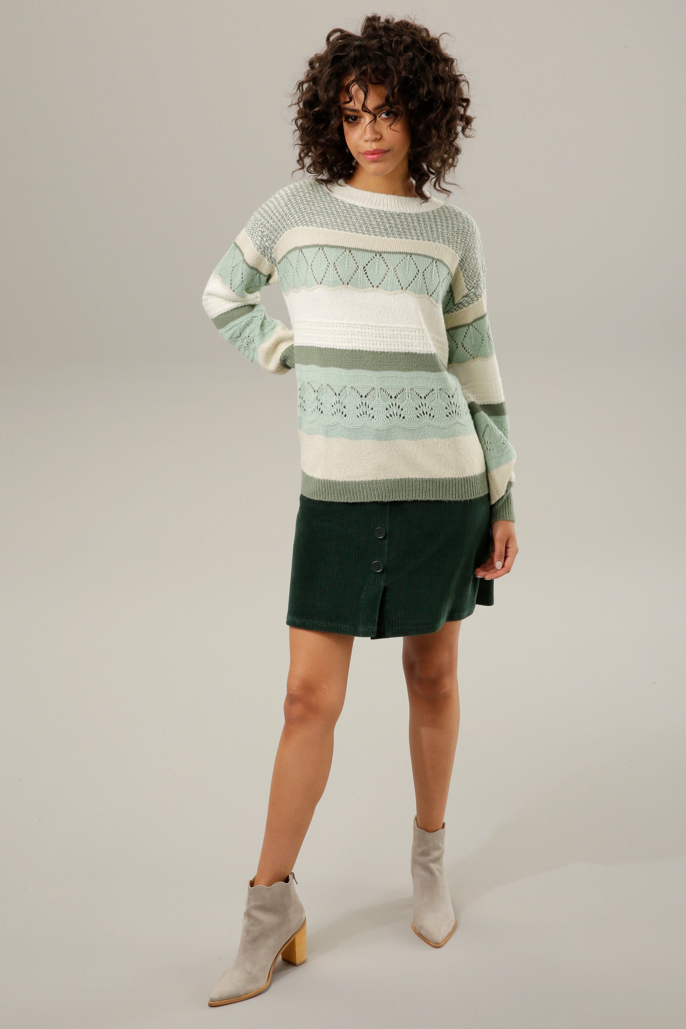 Aniston CASUAL Strickpullover mit Muster-Mix im farbharmonischen Streife-Dessin