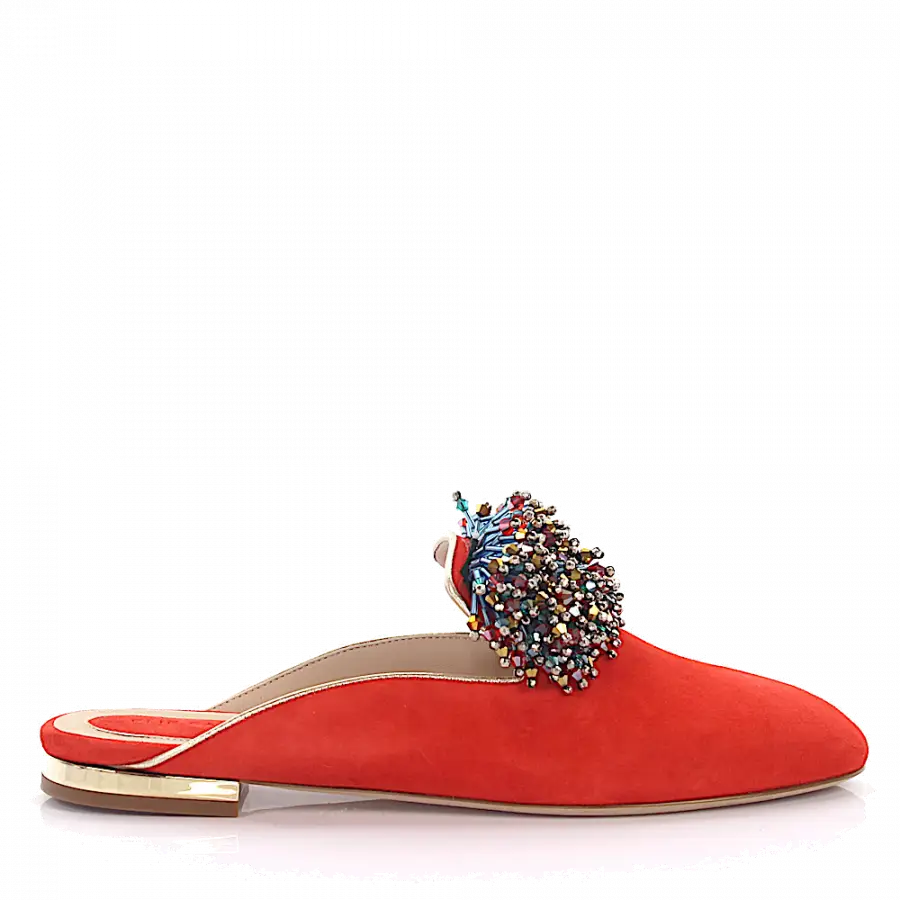 Elie Saab - Slipper Schmuckstein rot - rot