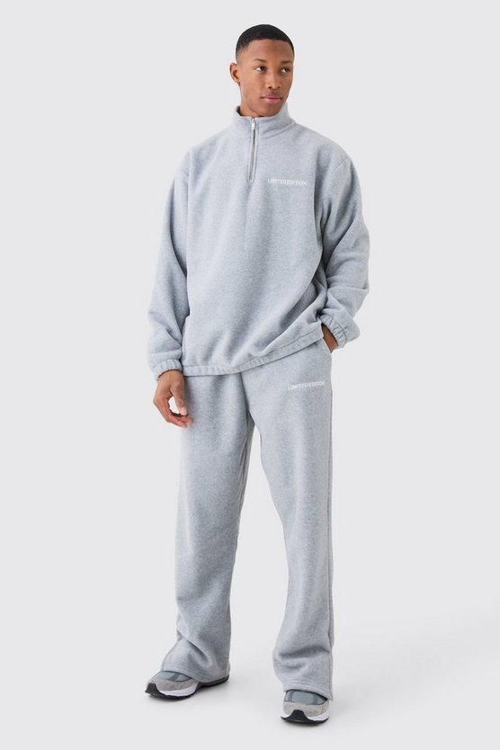 Man Oversized Quarter Zip Funnel Neck Fleece Tracksuit