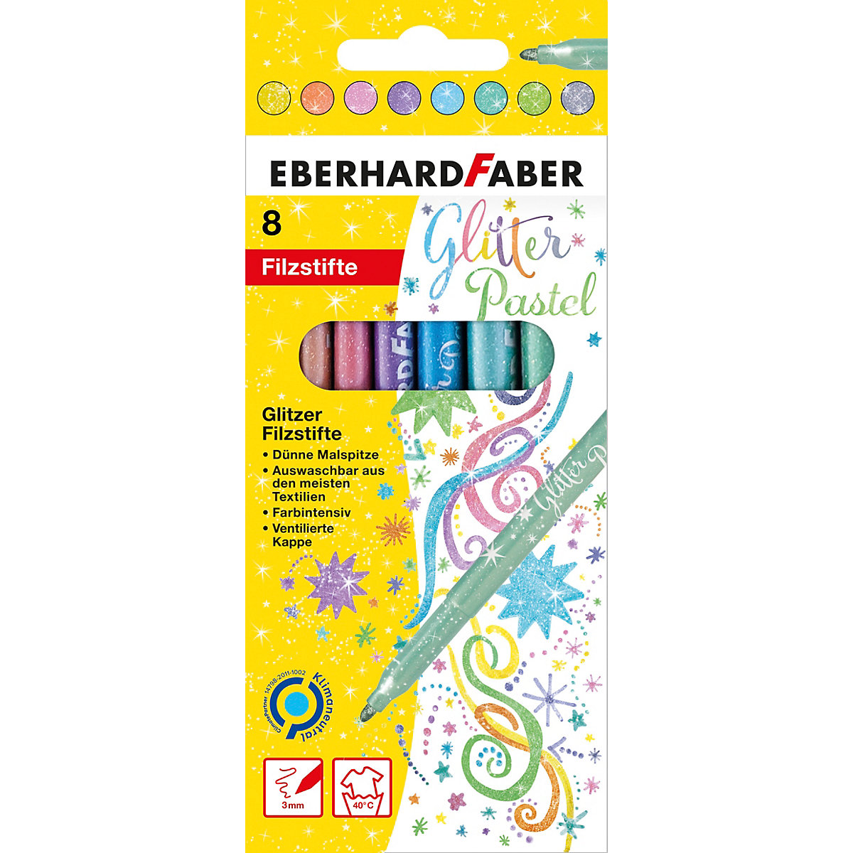 Glitter-Fasermaler, 8 Pastellfarben