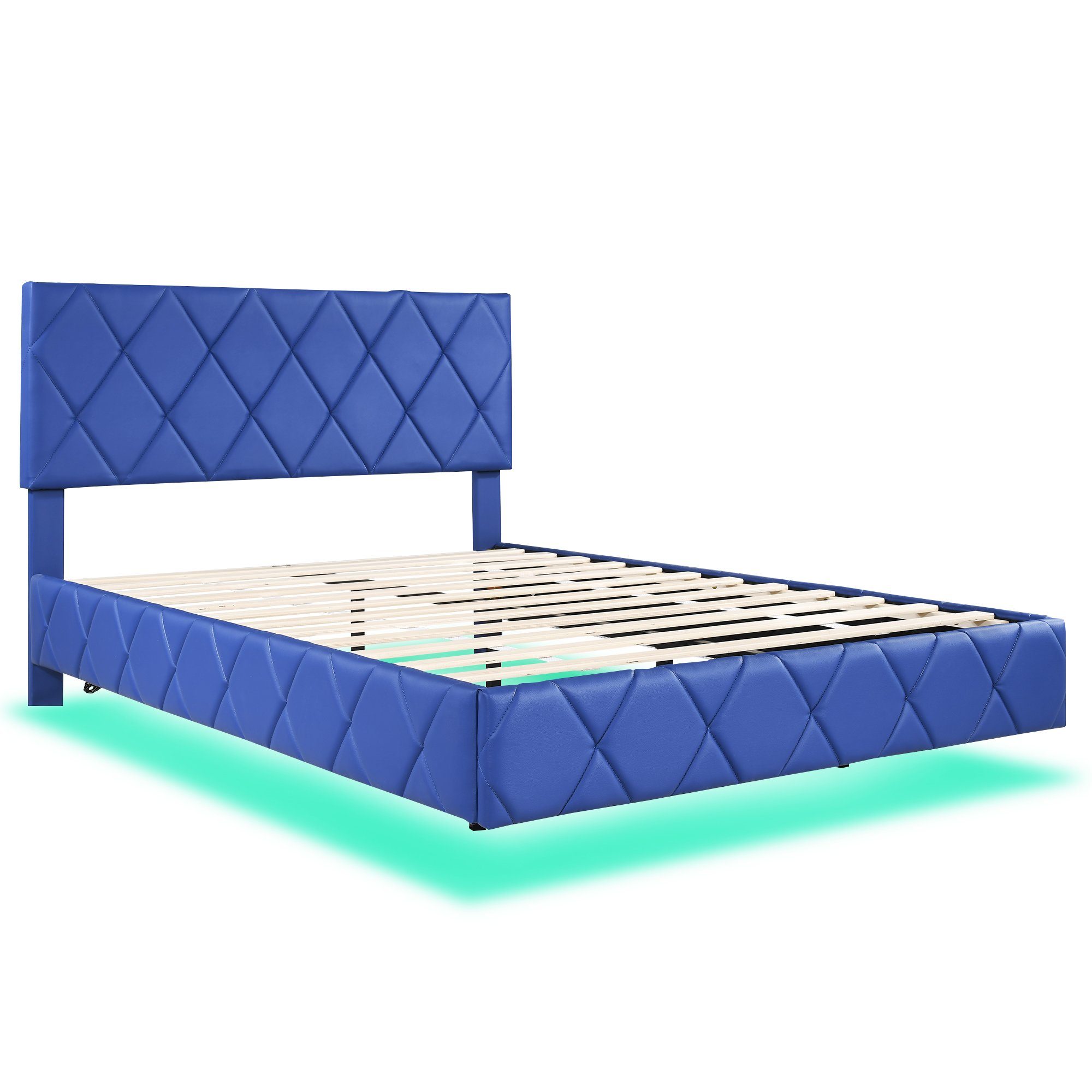 Merax Polsterbett Kunstleder mit Lattenrost, Doppelbett 140x200cm gepolstert mit LED, Bettgestell