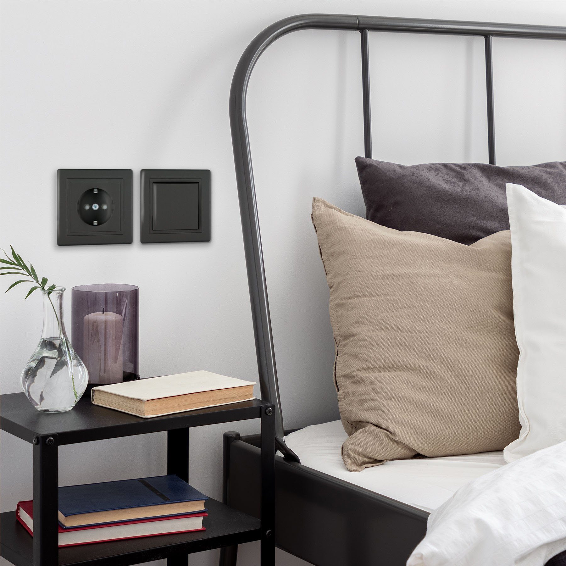 Aling Conel Lichtschalter Prestige Line Schalter ohne Glimmlampe Schwarz Soft Touch (Packung), VDE-zertifiziert