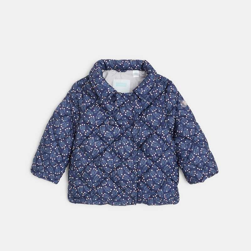 Doudoune légère matelassée fleurie bleue bébé fille