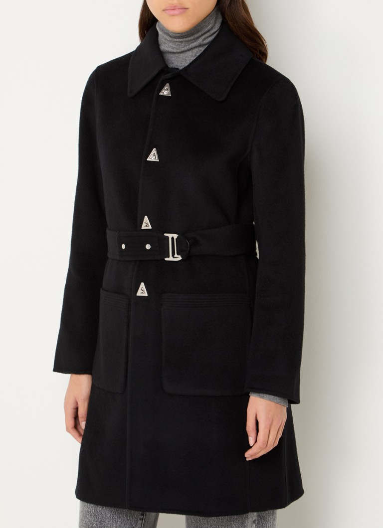 Maje coat in wool blend with belt and patch pockets
