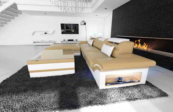 Sofa Dreams Ecksofa Leder Sofa Ledercouch Parma L Form Ledersofa, Couch, mit LED, wahlweise mit Bettfunktion als Schlafsofa, Designersofa