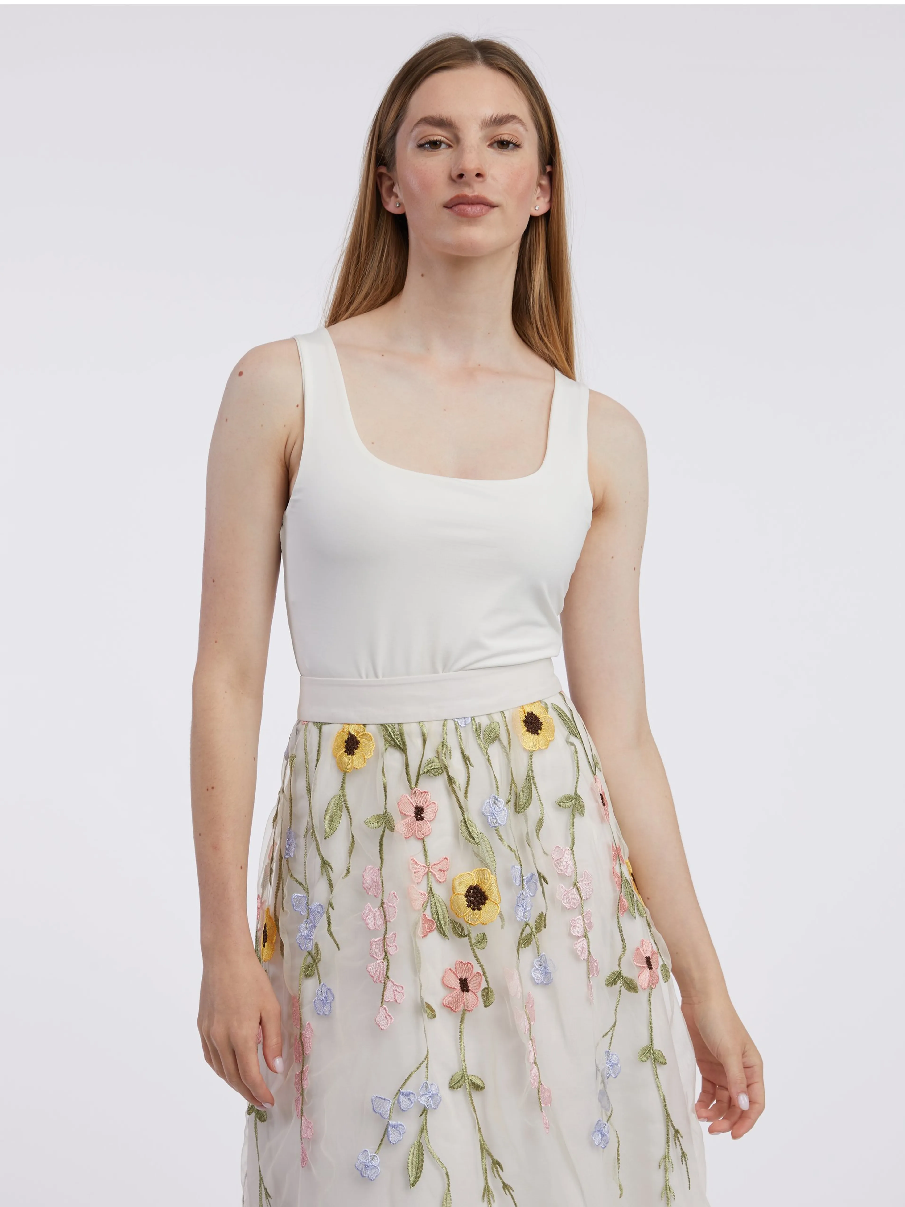 Cremefarbener Damen-Midirock mit Blumenmuster ORSAY