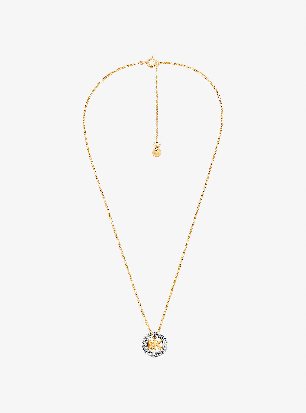 Pavé og Logo Charm Tofarget Halskjede - TWO TONE