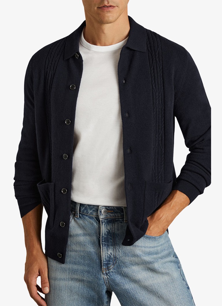 Cardigan Reiss Lockhurst din amestec de lână tricotată fin