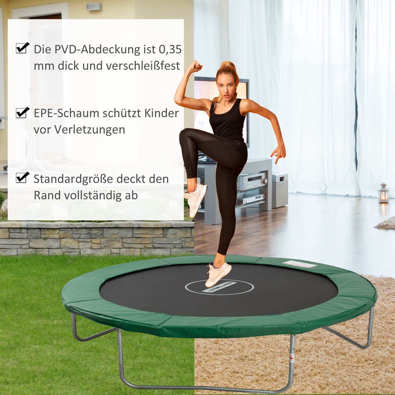 HOMCOM Trampolin Randabdeckung Sicherheitsnetz Wetterplane Leiter 8ft 10ft 12ft 15ft (Randabdeckung: Ø 244cm-Grün)