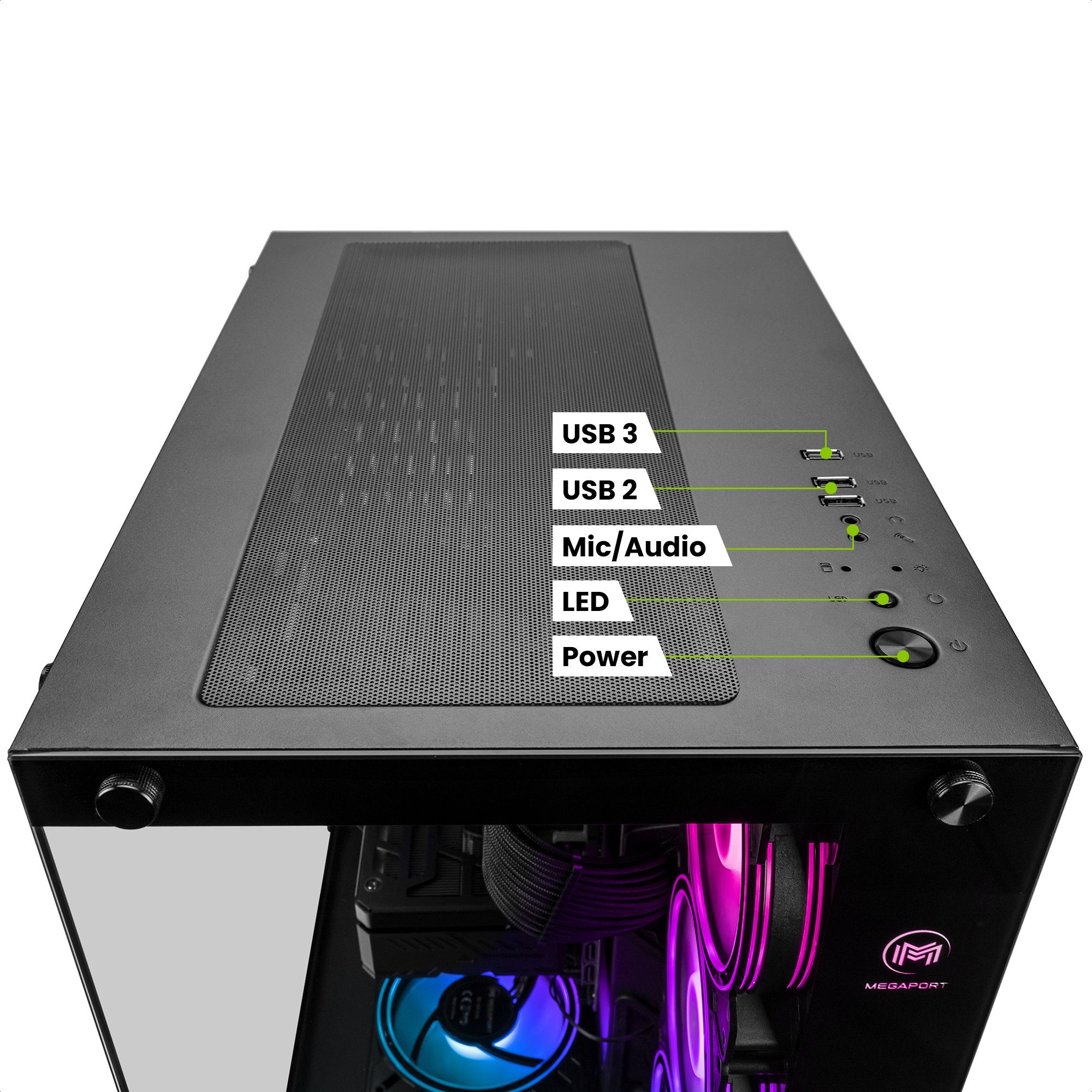 Megaport Gaming-PC (Intel Core i5-12600KF 10 (6+4) 3.70GHz, GeForce RTX 4060 Ti, 32 GB RAM, 1000 GB SSD, Luftkühlung, Windows 11, WLAN)