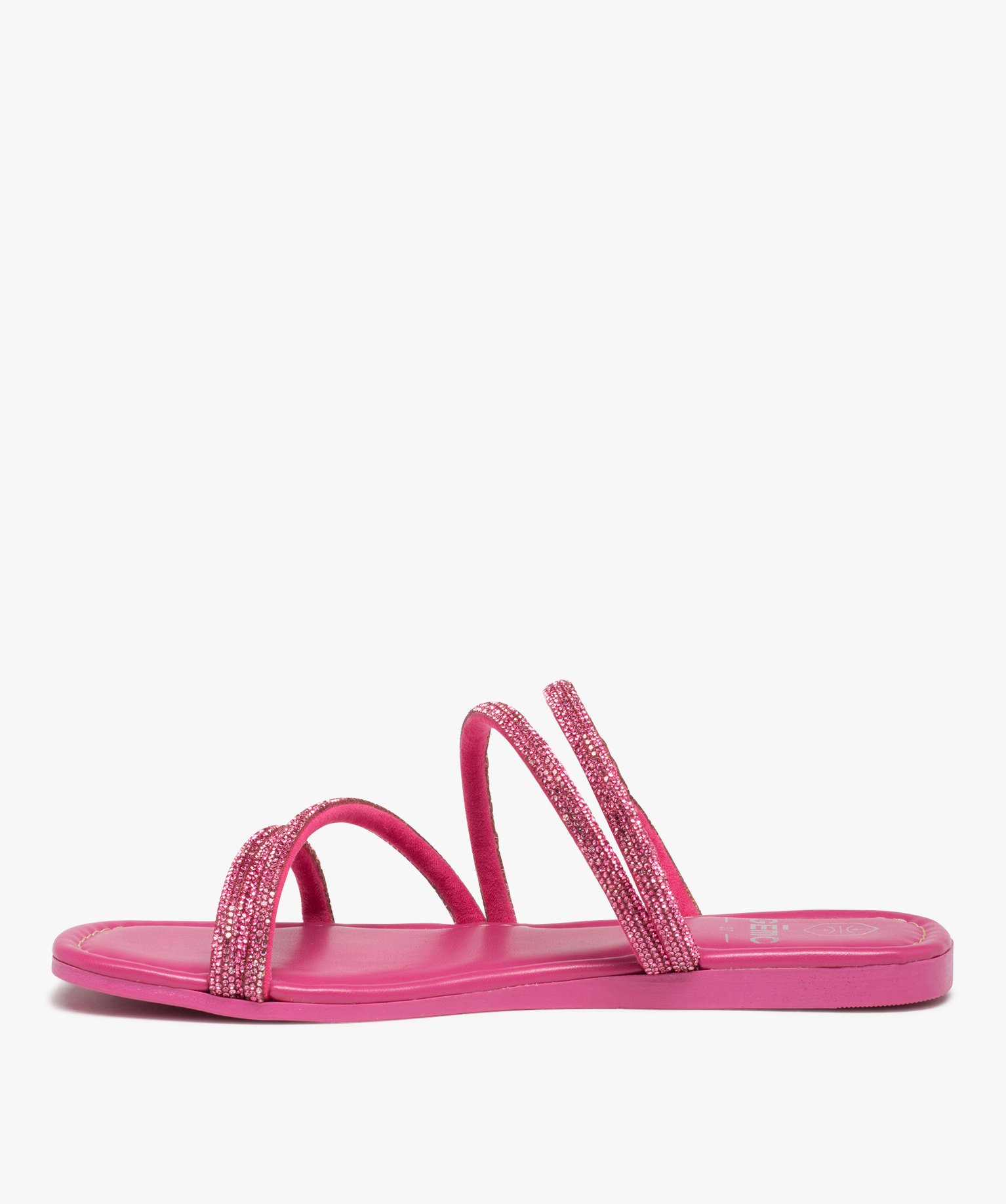 Sandales femme unies à talon plat et brides strass rose | GEMO