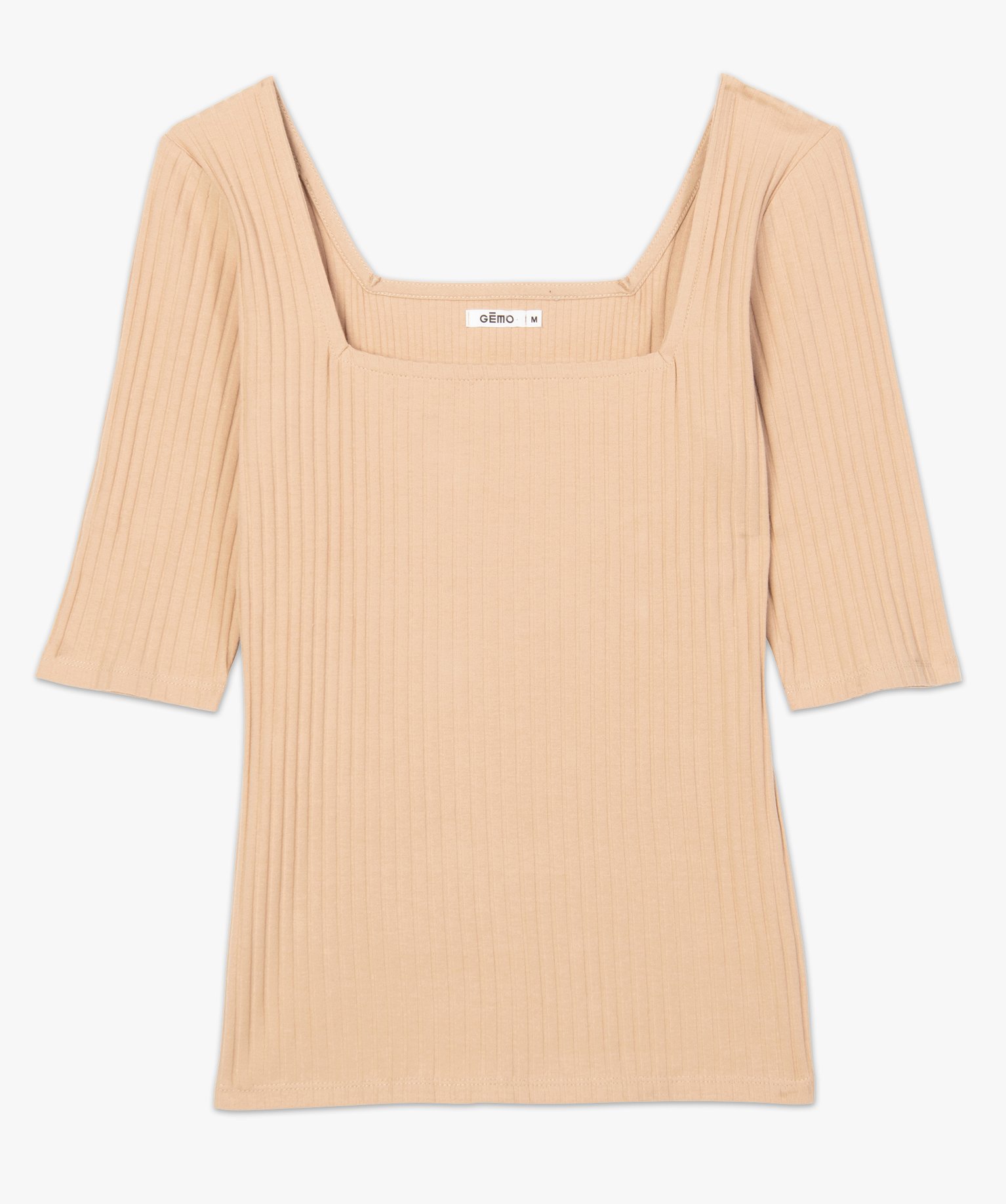 Tee-shirt femme à manches courtes en maille ctelée | GEMO