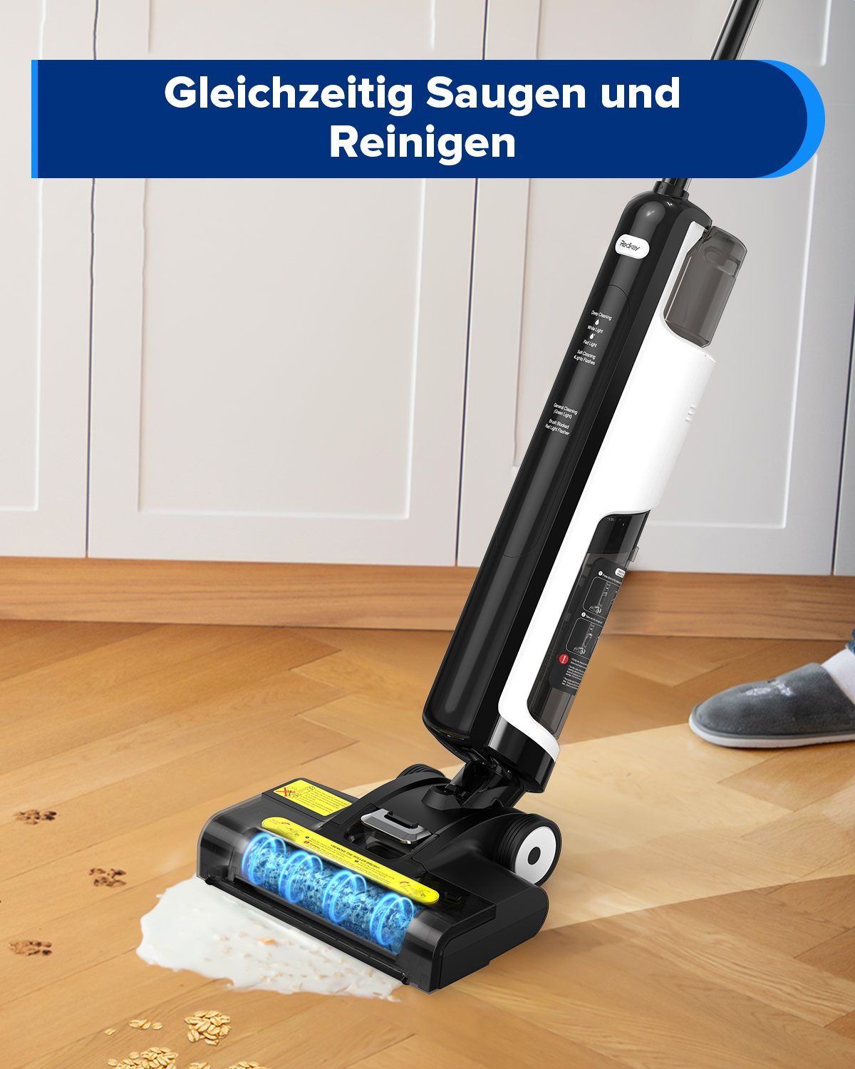 Redkey Nass-Trocken-Akkusauger W12 SE, Nass-Trocken-Sauger Staubsauger,Wischmopp Selbstreinigung, Nass-und Trockensauger Mit LED