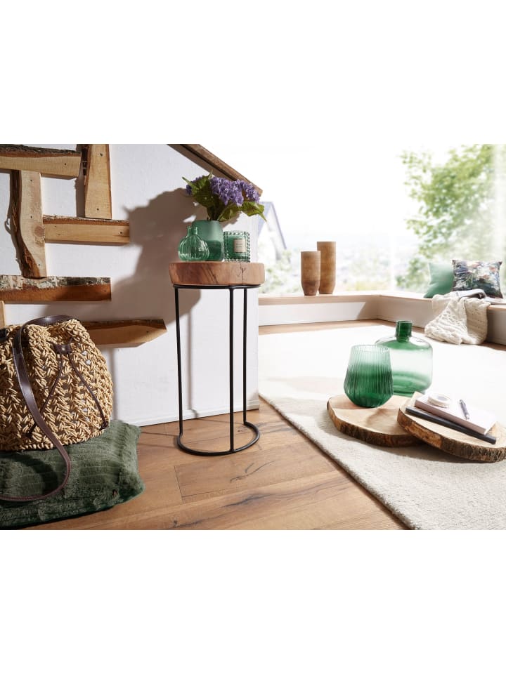 KADIMA DESIGN Beistelltisch AKOLA Massiv-Holz Wohnzimmer-Tisch Metallbeine in Akazie günstig kaufen
