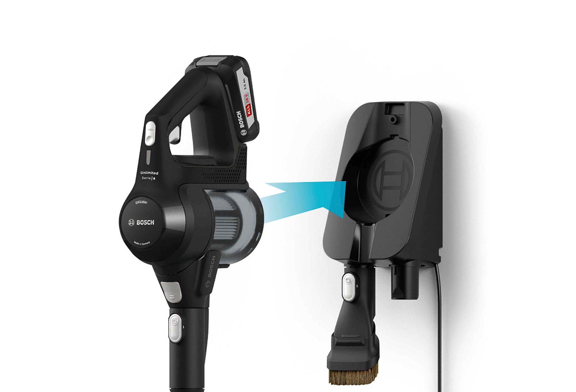 BOSCH Akku-Hand-und Stielstaubsauger Unlimited Serie 6 BLS612BLCK, beutellos, inkl. 2 Akkus, Hygiene-Filter, alle Bodenartenlange lange Laufzeit