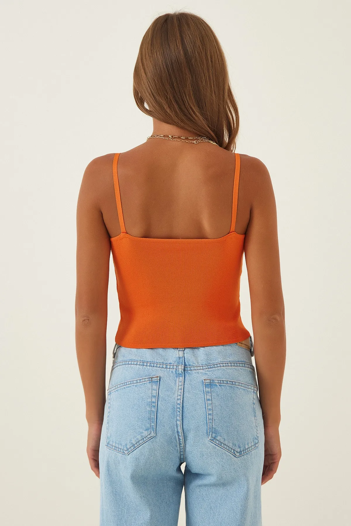 Happiness İstanbul  Orangefarbene Crop-Bluse aus Strick für Damen YY00070