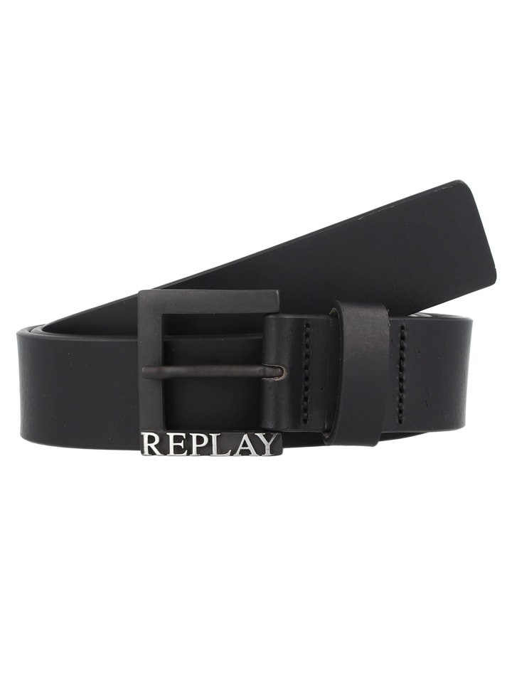 Replay Gürtel Leder in black günstig kaufen 90 cm