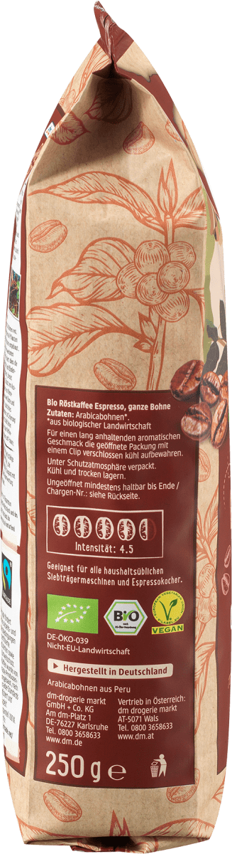 Espresso de Peru, ganze Bohne, 250 g