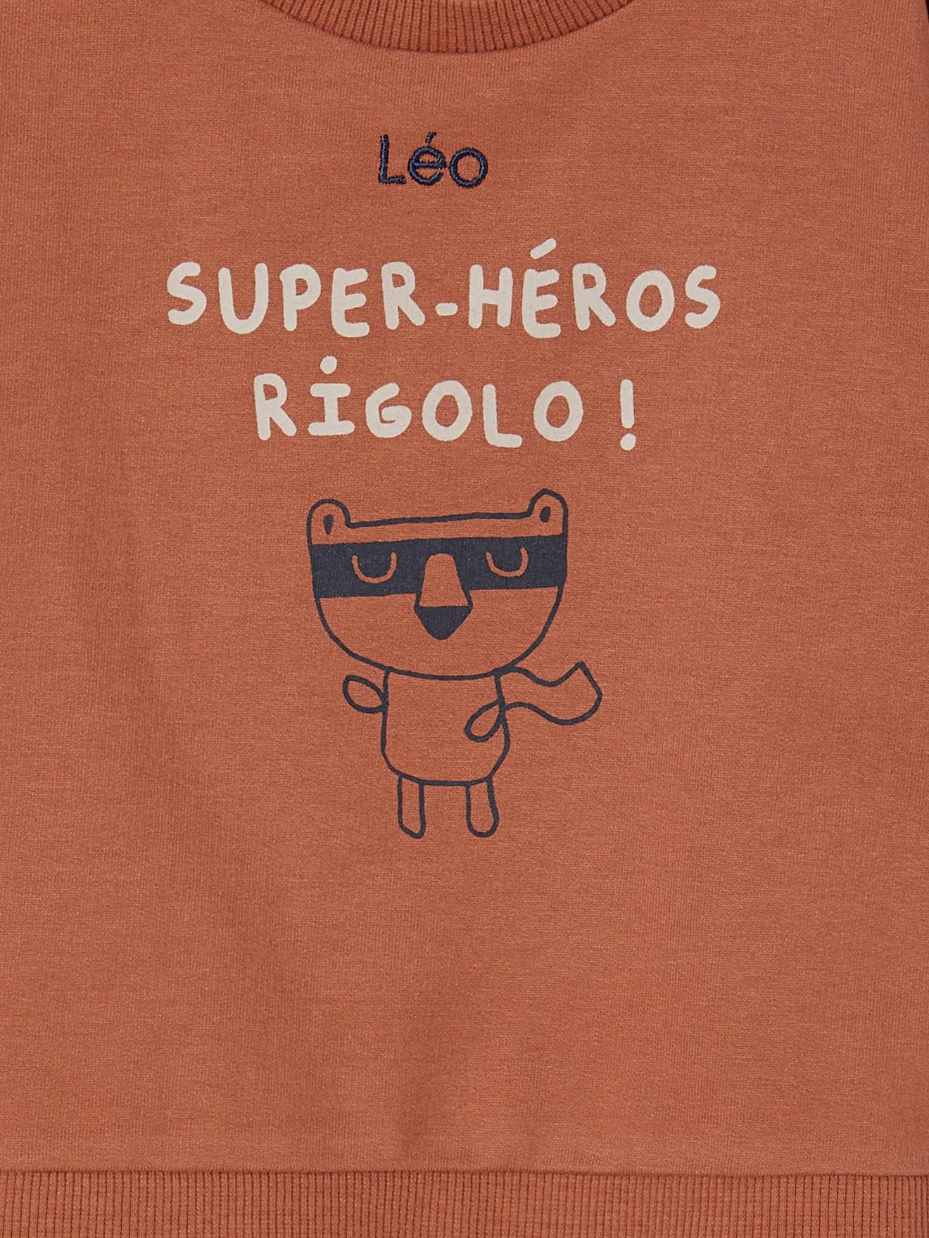 Vertbaudet Baby Sweatshirt SUPER-HÉROS RIGOLO, personalisierbar Oeko-Tex - himmelblau