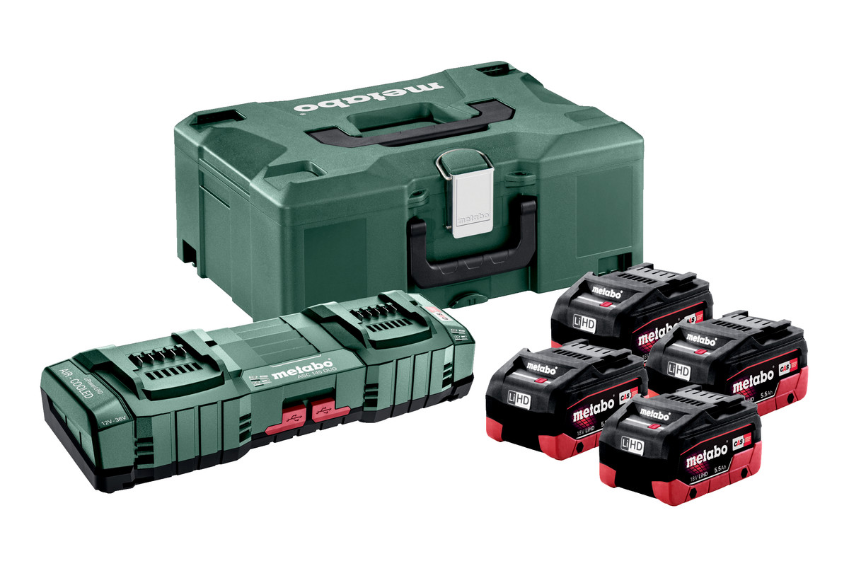 Metabo-lisävarusteet 685180000 Basic-Set 4 x 18 V LiHD 5,5 Ah + DuoLader ASC 145 Metaloc-rungossa