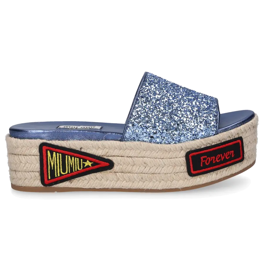 Miu Miu - Plateausandalen Glitter - blau