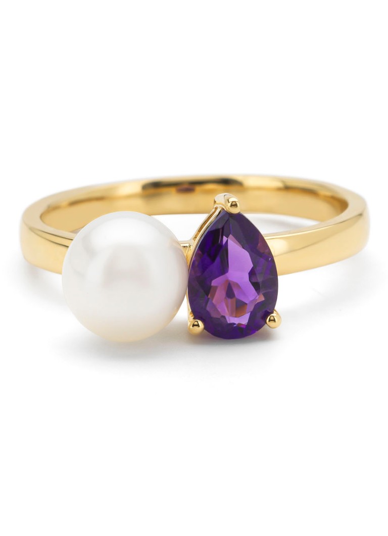Diamond Point Yellow gold ring, 0.63 ct purple amethyst, Riviera