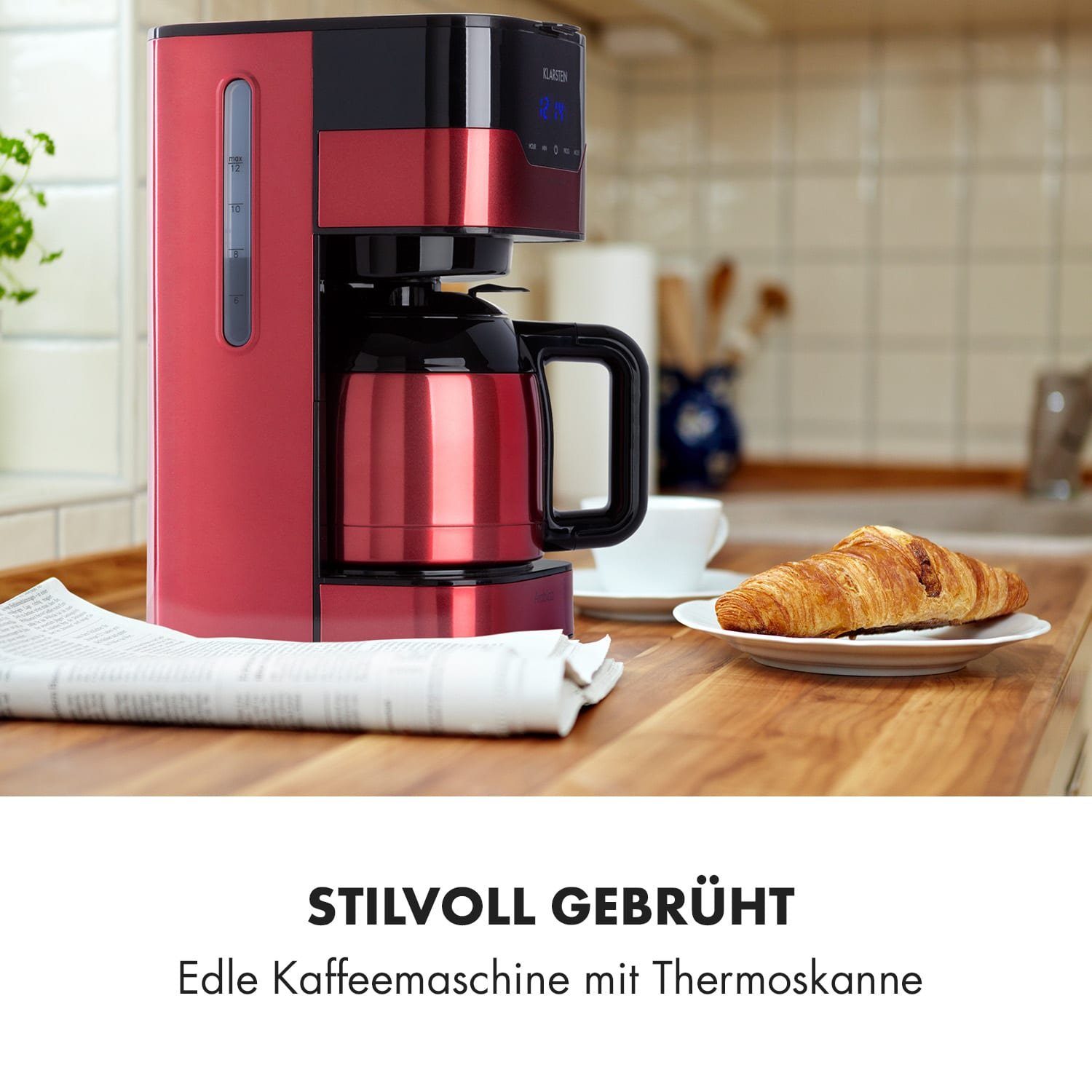 Klarstein Filterkaffeemaschine Arabica, 1.2l Kaffeekanne, Leichte Bedienung: EasyTouch Control Bedienoberfläche und LC-Display