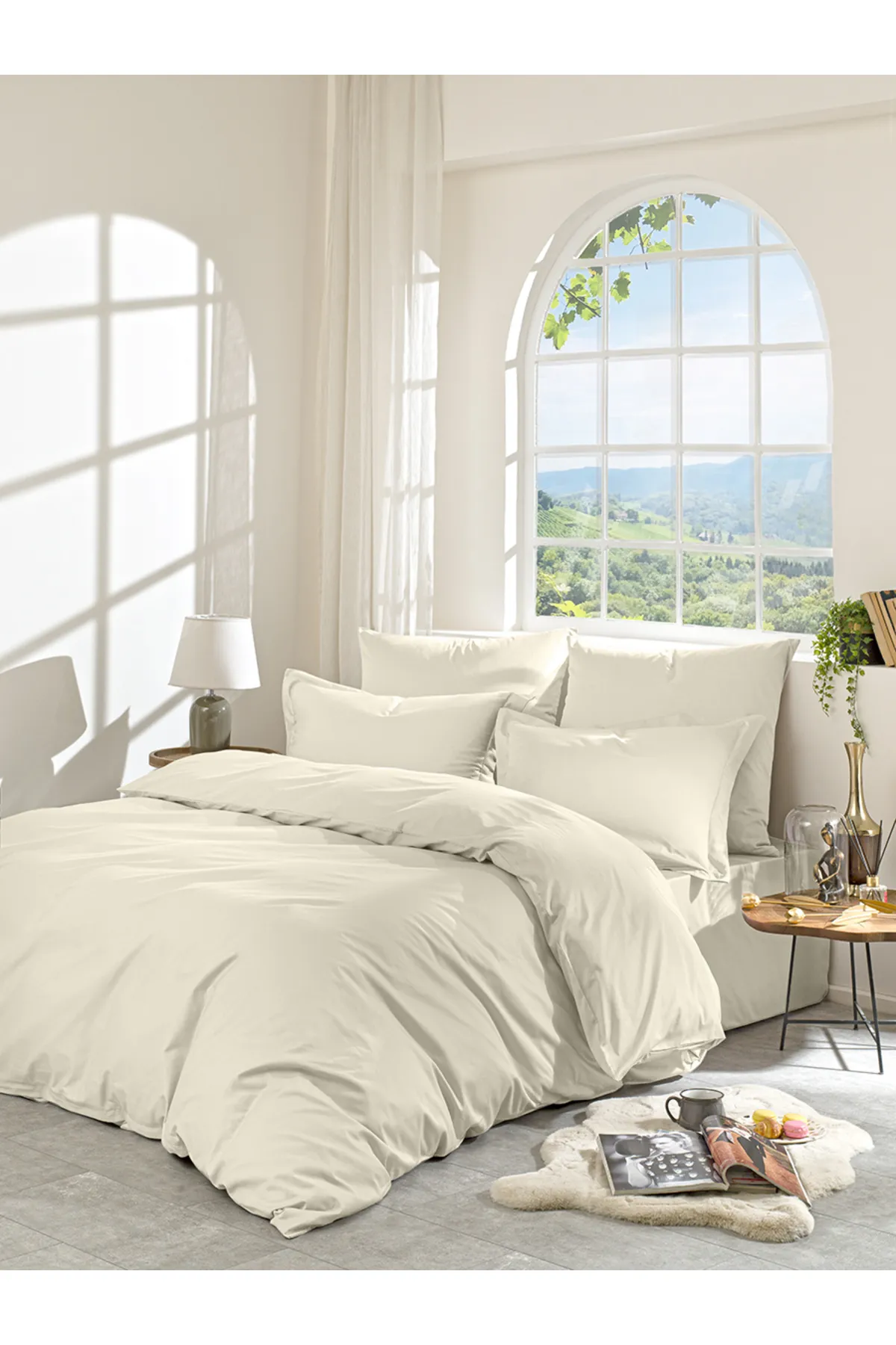 Karna Home  Klassisches Doppel-Bettbezug-Set aus Baumwollsatin