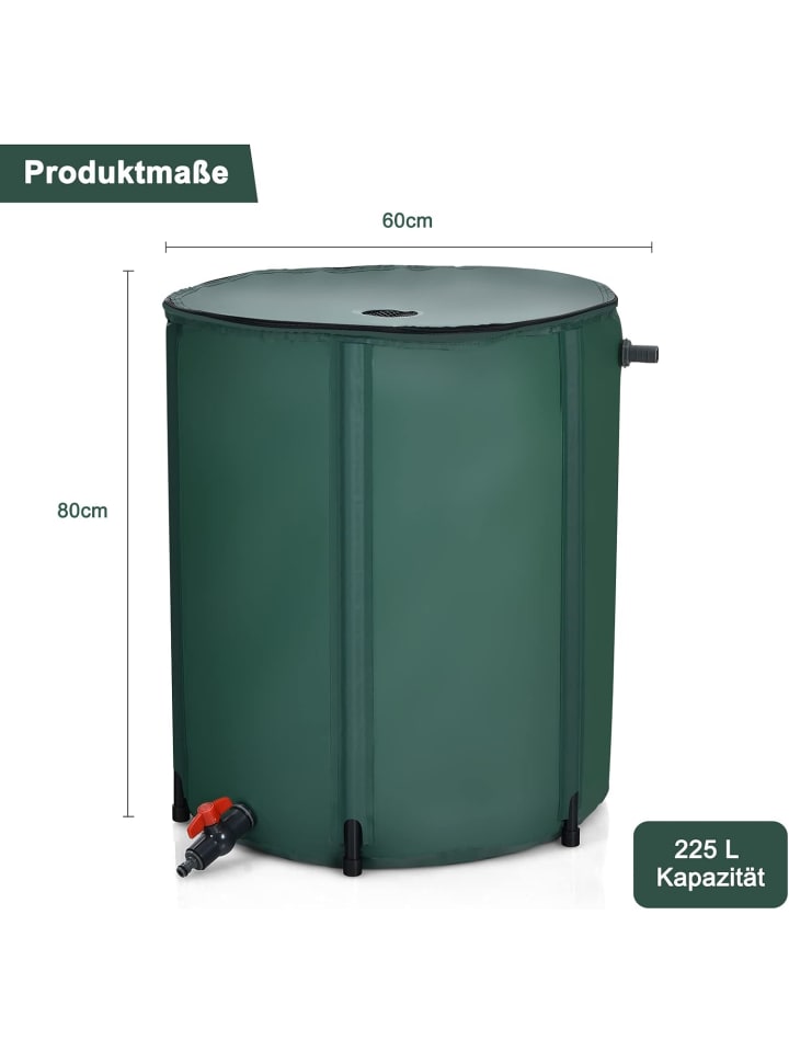 COSTWAY 225L Regentonne mit Überlaufventil 60x60x80cm in Grün günstig kaufen onesize