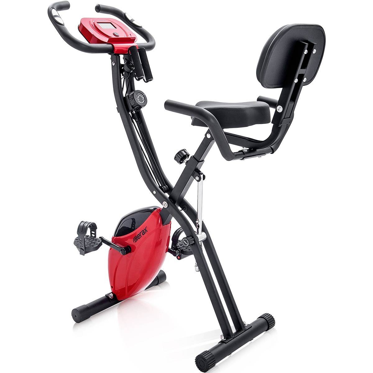 Fangqi Heimtrainer X-Bike, Magnetische Faltbares Fitnessfahrrad, Heimtrainer Speedbike Indoor Cycling mit LCD Anzeige und Widerstandsbänder (Brustgurt)